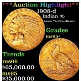 *Highlight* 1908-d Gold Indian Half Eagle $5 ms65+