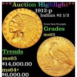 *Highlight* 1912-p Gold Indian Quarter Eagle $2 1/