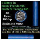 BU Shotgun Jefferson 5c roll, 1986-p 40 pcs Bank $