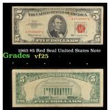 1963 $5 Red Seal United States Note Grades vf+