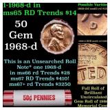 BU Shotgun Lincoln 1c roll, 1968-d 50 pcs Bank Wra