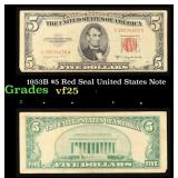 1953B $5 Red Seal United States Note Grades vf+