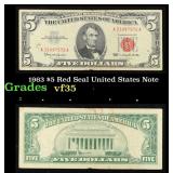 1963 $5 Red Seal United States Note Grades vf++