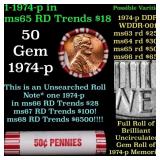 BU Shotgun Lincoln 1c roll, 1974-p 50 pcs Bank Wra