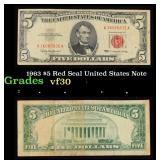 1963 $5 Red Seal United States Note Grades vf++