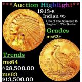 *Highlight* 1913-s Gold Indian Half Eagle $5 ms63+
