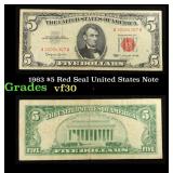 1963 $5 Red Seal United States Note Grades vf++