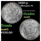 1880-p Morgan Dollar $1 Grades ms65