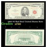 1963 $5 Red Seal United States Note Grades xf