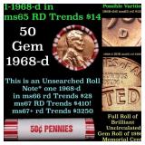 BU Shotgun Lincoln 1c roll, 1968-d 50 pcs Bank Wra