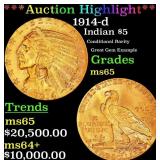 *Highlight* 1914-d Gold Indian Half Eagle $5 ms65