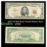1963 $5 Red Seal United States Note Grades vf++
