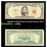 1953B $5 Red Seal United States Note Grades vf++