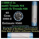 BU Shotgun Jefferson 5c roll, 1988-d 40 pcs Bank $