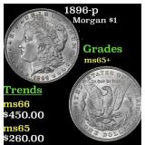 1896-p Morgan Dollar $1 Grades ms65+
