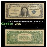 1957A $1 Blue Seal Silver Certificate Grades vf+