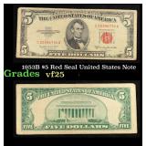 1953B $5 Red Seal United States Note Grades vf+