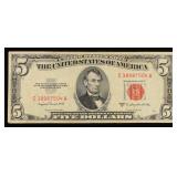 1953B $5 Red Seal United States Note Grades vf++