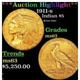 *Highlight* 1911-s Gold Indian Half Eagle $5 ms63