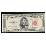 1953A $5 Red Seal United States Note Grades Select
