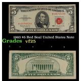 1963 $5 Red Seal United States Note Grades vf+