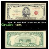 1953C $5 Red Seal United States Note Grades vf+