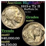*Highlight* 1913-s Ty II Buffalo Nickel 5c ms66+ S