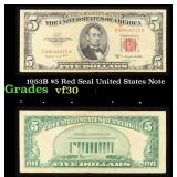 1953B $5 Red Seal United States Note Grades vf++