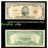1953B $5 Red Seal United States Note Grades vf+