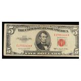1953B $5 Red Seal United States Note Grades vf+