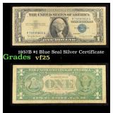 1957B $1 Blue Seal Silver Certificate Grades vf+