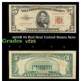 1953B $5 Red Seal United States Note Grades vf+