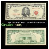 1963 $5 Red Seal United States Note Grades vf++