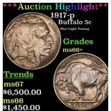 *Highlight* 1917-p Buffalo Nickel 5c ms66+ SEGS (f