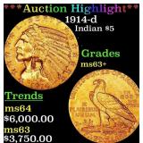 *Highlight* 1914-d Gold Indian Half Eagle $5 ms63+
