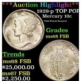 *Highlight* 1929-p Mercury Dime TOP POP! 10c ms68