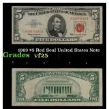 1963 $5 Red Seal United States Note Grades vf+