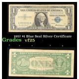 1957 $1 Blue Seal Silver Certificate Grades vf+