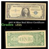 1957 $1 Blue Seal Silver Certificate Grades vf+