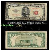 1953B $5 Red Seal United States Note Grades vf++