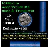 BU Shotgun Jefferson 5c roll, 1986-d 40 pcs Bank $