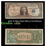 1957 $1 Blue Seal Silver Certificate Grades vf+