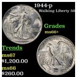 1944-p Walking Liberty Half Dollar 50c Grades ms66