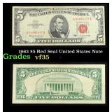 1963 $5 Red Seal United States Note Grades vf++