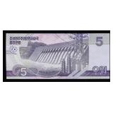 2002 Upper Korea 5 Won Banknote Grades Gem+ CU