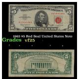 1963 $5 Red Seal United States Note Grades vf+