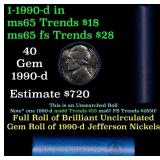 BU Shotgun Jefferson 5c roll, 1990-p 40 pcs Bank $