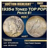 1935-s Peace Dollar Toned TOP POP! $1 ms67 SEGS