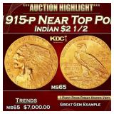 1915-p Gold Indian Quarter Eagle Near Top Pop! $2