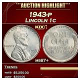 1943-p Lincoln Cent 1c ms67+ SEGS